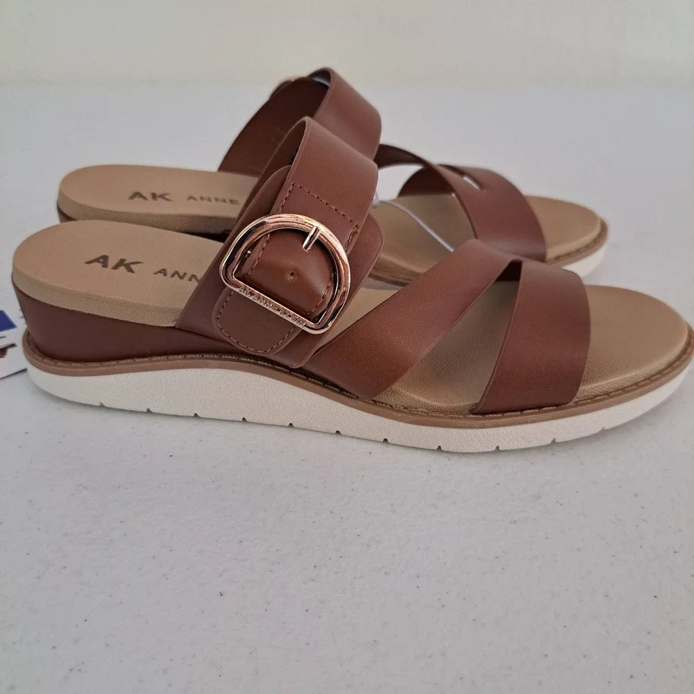 Anne Klein‎ AKLALASA Wedge Sandal Womens 7 Cognac New iFlex Platform 1242-629